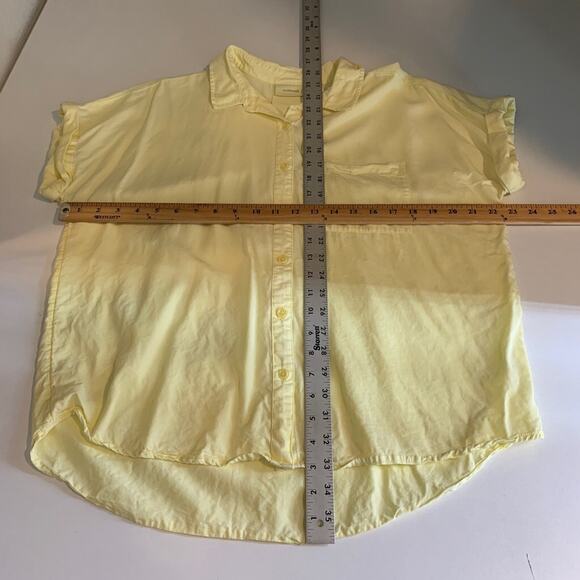 Ecothreads Shirt Women M Medium Yellow Button Up Pocket Short Sleeves Dropcut - Picture 8 of 13